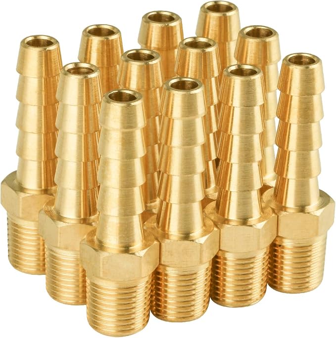 SUNGATOR 12-Pack 1/8" NPT to 1/4" Hose Barb Fittings, Brass Air Hose Fittings, 1/4" Barb to 1/8" NPT Male Thread Adapter, Brass Air Line Repair Connector Kit for Compressor, Gas, Auto Shop
