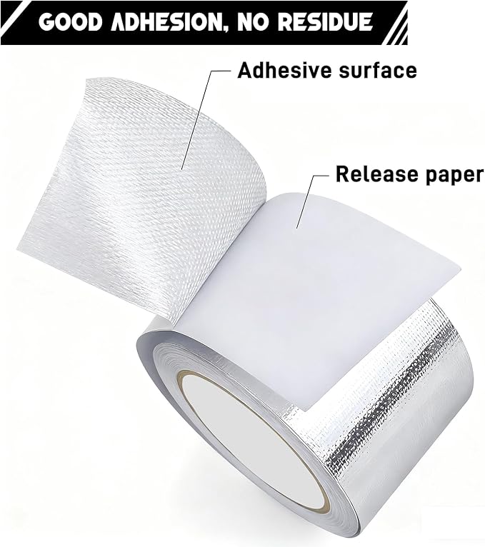 2" x 66 Ft Aluminum Foil Tape, 5.91 mil - Heavy Duty Heat Shield & Thermal Insulation Fiberglass Tape for HVAC Ductwork, Metal Ducts, Dryer Vents, AC Pipes, Exhaust Repair