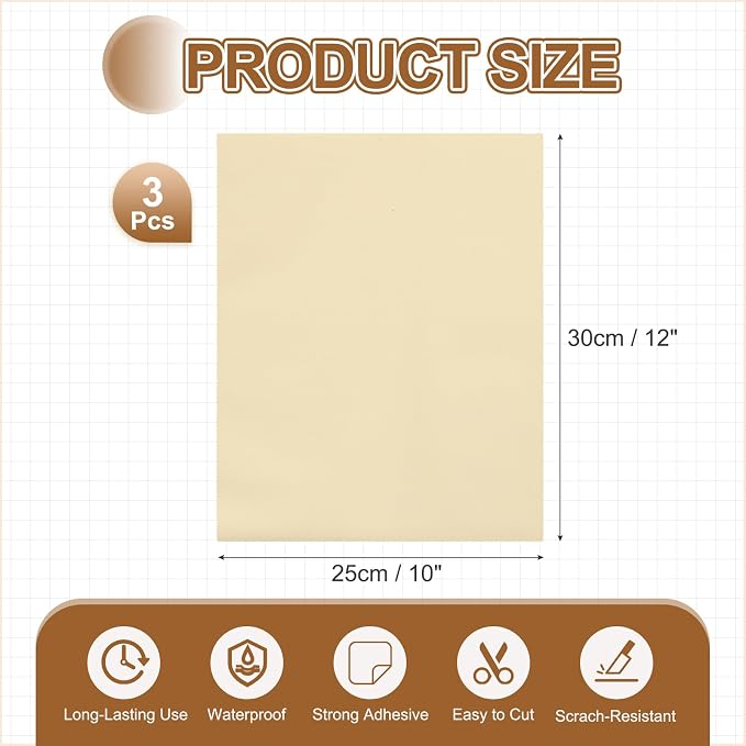 MECCANIXITY 3 Pcs Leather Repair Patch 10"x12" Self-Adhesive Leather Vinyl Repair Tape Kit for Furniture Couches Sofa Chair Car Boat Seats Jackets, Beige Yellow