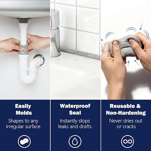 Leopong Waterproof Silicone Putty - Moldable Sealing Clay for Leaky Pipes, AC Wall Holes - Durable & Non-Cracking Repair Sealant (White)