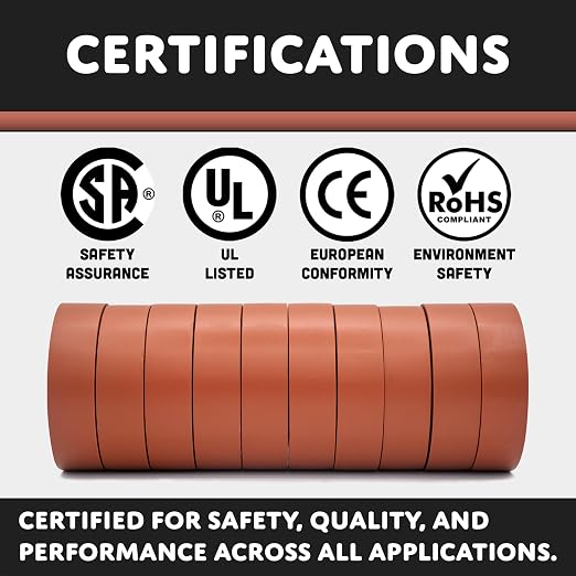 TradeGear Brown 10 Pack - UL Listed Colored Electrical Tape, 60 ft x 3/4 in, 600V, Flame Retardant, Waterproof, Rubber Adhesive - Phase Marking, Wire ID, Automotive