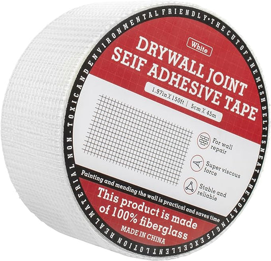 NEZUIBAN Drywall Joint Tape, Fiberglass Mesh Tape for Drywall Repair,1.97“×150 Ft Self-Adhesive Drywall Mesh Tape for Sheetrock Crack Repair
