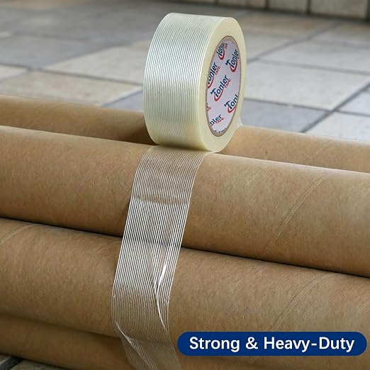 Heavy Duty Filament Strapping Tape 2 Rolls 2" x 60 Yds, Waterproof Weatherproof Strong Adhesive Tape for Shipping, Pallet Securing and Industrial Bundling