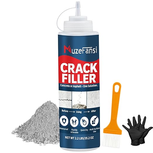 Concrete Crack Filler, Concrete Crack Sealant, Cement Powder for Concrete Crack Filling and Surface Patching, Mix with Water or Sand, Grey Cement Crack Filler for Walls, Floors, Driveways（2.2LB）