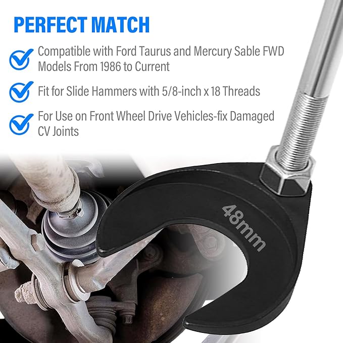 48mm Inner CV Axle Removal Tool with Nut - Front Wheel Drive Vehicles Axle Pulley Attachment For Slide Hammer with 5/8"-18 Threads - CV Joint Puller Fork Adapter Removing Tool Fix Damaged CV Joints