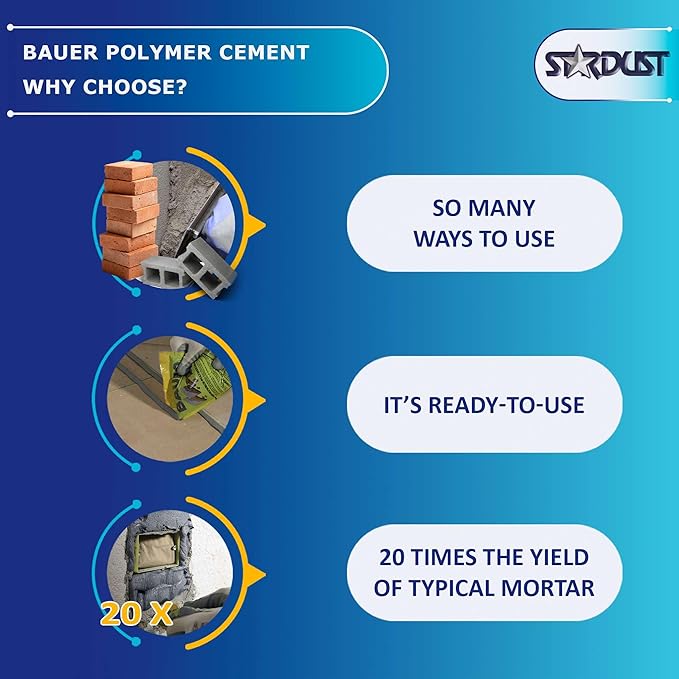 Bauer Instant Polymer Cement - Ready-to-Use Alternative to Mortar & Adhesives - Versatile Concrete & Stone Tile Crack Repair & Brick Repair, Convenient, Durable & Easy to Store - 2kg