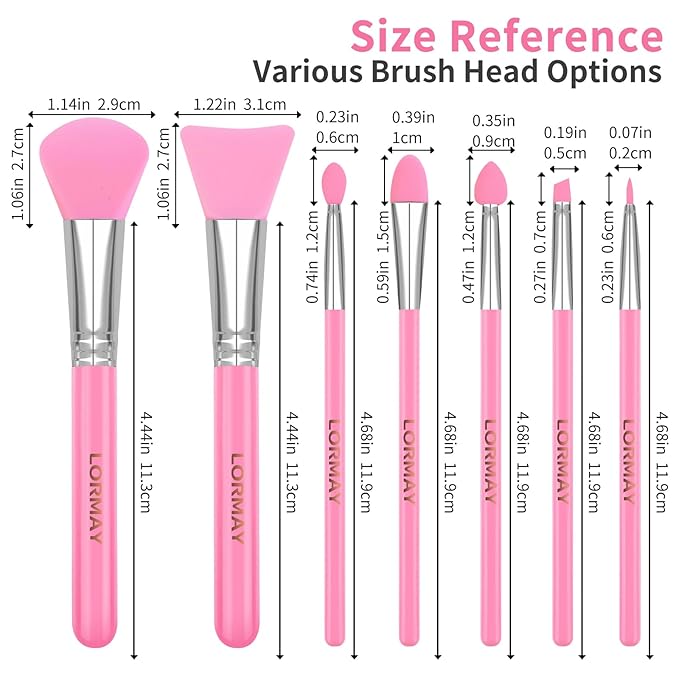 LORMAY 7 Pcs Silicone Brush Applicator Kit for UV Resin Epoxy Art Crafts and Cream Makeup Products (Pink)