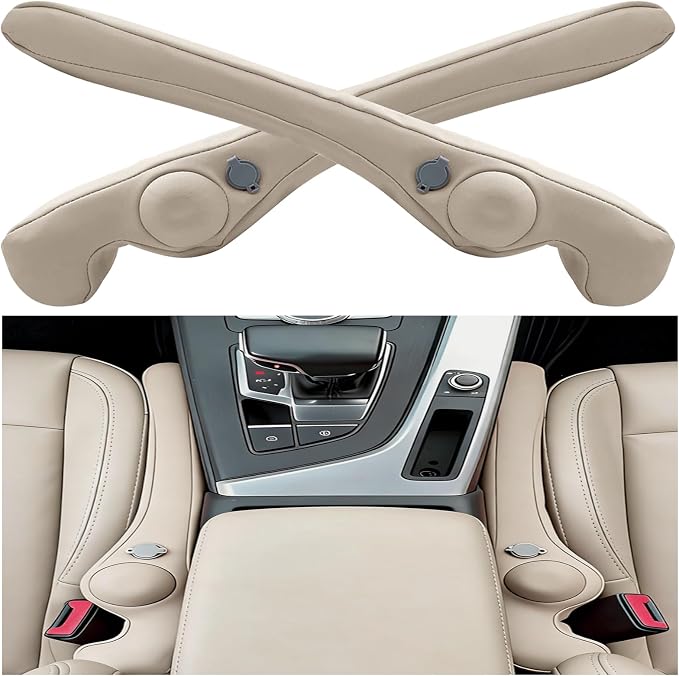 Inflatable Car Seat Gap Filler, Air Bladder Leak Proof Plug for Car Seat Cracks, Universal Fit Easy Installation to Prevent Items from Falling - No Tools Required, Back Seat Safe Beige