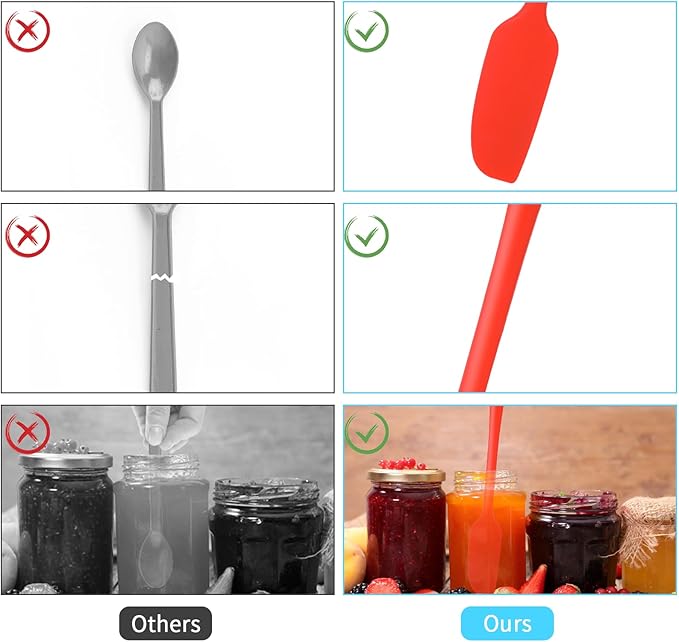 3 Pcs Long Handle Jar Spatulas Silicone Heat Resistant Jar Scraper Jam Spreader Rubber Spatula Non-Stick Small Spatulas for Baking and Cake Icing Kitchen Use, 3 Color