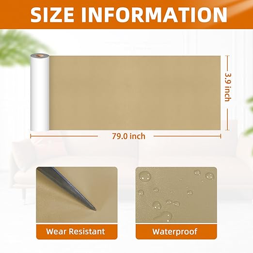 BSZHTECH Leather Repair Tape, Self-Adhesive Leather Repair Patch for Couch Furniture Sofas Car Seats, Advanced PU Vinyl Leather Repair Kit(Dark Kahki, 3.9 X 79 inch)