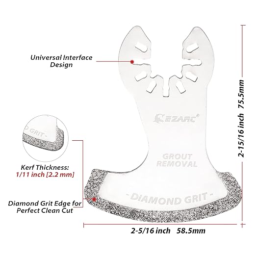 EZARC Oscillating Multi Tool Swing Diamond Blades, Diamond Oscillating Tool Blade, Mortar Cutting Saw Blades for Grout Removal DO57S, 3-Pack