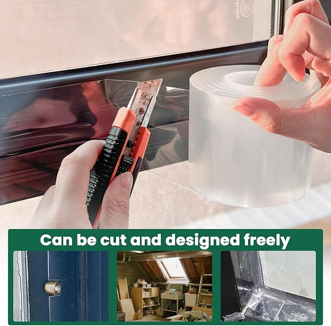 Window Sealing Tape, Window AC Insulation Sealing Around Frame Draft, 3 inch X 33 FT, Blocker for Cold Heat Air, Waterproof Tape for Repair, Heavy Duty No Residue (Clear)