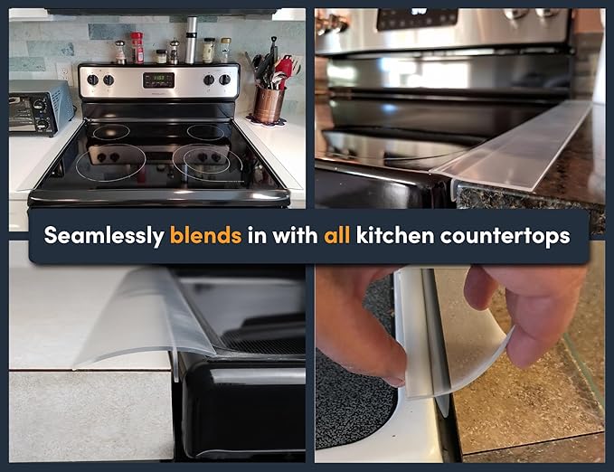 Linda’s Essentials Silicone Stove Gap Covers (2 Pack), Heat Resistant Oven Gap Filler Seals Gaps Between Stovetop and Counter, Easy to Clean Stove Gap Guard (30 Inches, Clear)