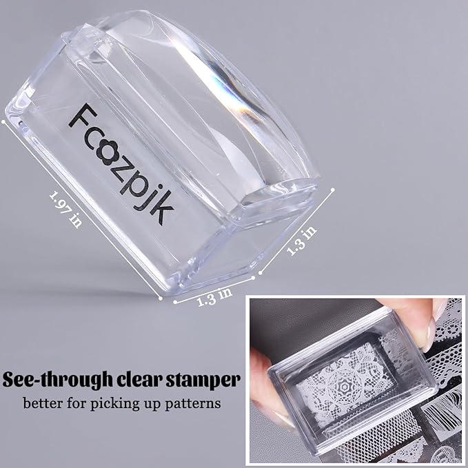 Fcozpjk French Tip Tool, 3PCS Clear Silicone Nail Art Stamper Scraper Kit with Replacement Soft Jelly Stamp Head Quick French Tip Manicure Guides Stamping Polish Printing Design Salon Supplies