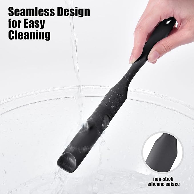 Doosu Silicone Jar Scraper Spatula, 600°F Heat Resistant Rubber Scraping Tool for Jam Nut Butter Sourdough, Flexible Skinny Cream Spreader Long Slim Kitchen Spurtle for Jar Blender Bottle (Black)
