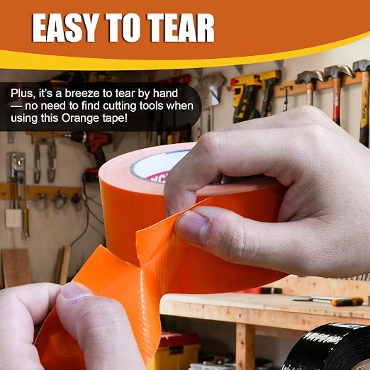 3 Rolls Orange Duct Tape, Heavy Duty Strong Industrial Colored Duct Tape 9mil x 2inch x 25yds Flexible, No Residue, Waterproof and Tear by Hand, Multi-Use for Indoor & Outdoor Repairs