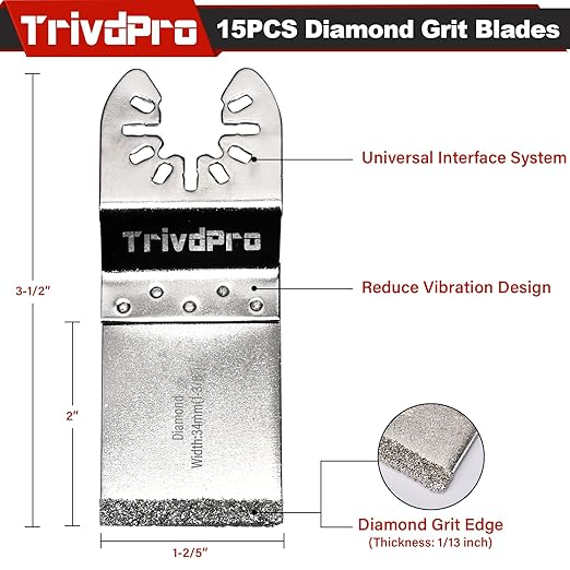 TrivdPro 15pcs Grout Remover Tool Carbide Oscillating Multi Tool Blades Diamond Grout Removal Blade Tools for Tile, Concrete, Masonry, Cleaning Mortar