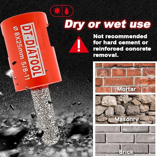 DT-DIATOOL Diamond Mortar Raking Bit for Brick Joints Stone Masonry Granite Diameter 5/16"x1" (8x25mm), 5/8 inch-11 Thread Router Bit 2pcs