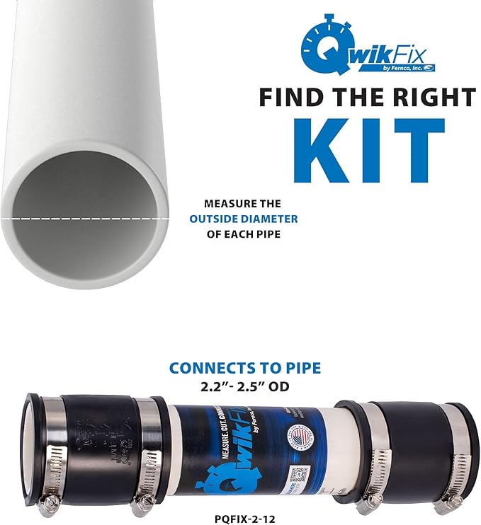 Fernco QwikFix Broken Pipe 2" Coupling Repair Kit for Plastic, Cast Iron and Steel Pipes in Black