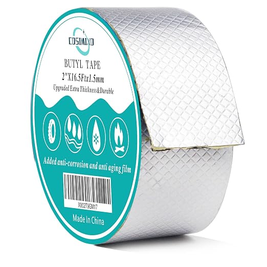 COSIMIXO Aluminum Foil Butyl Tape 2" x 16.5Ft (5cm x 5m) Extra Thickness Upgraded Strong Butyl Waterproof Tape, Repair for Boat,Pipe, HVAC Ducts, Roof Crack, RV, Awning, Window Sealing, Silver