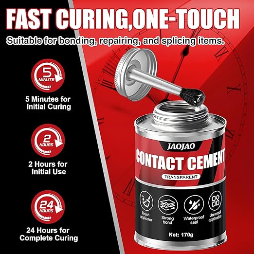 Contact Cement Adhesive, 6 OZ Contact Cement with Brush - Waterproof & Heat-Resistant, Instant Strong Bond for Wood, Metal, Leather, Laminate - Ideal for Carpentry, Shoe Repair & DIY Projects