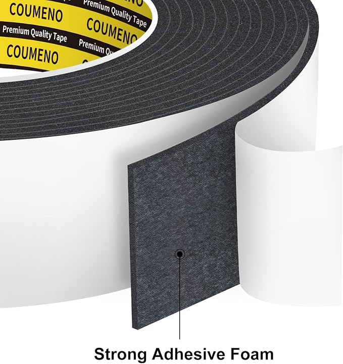 Single-Sided Adhesive EVA Foam Tape 2inX10FT,Black Foam Weather Stripping,Door Seal & Window Insulation Tape,Waterproof Sound Proof Seal Strip for Doors,Windows,Garage Door & Gap Sealing