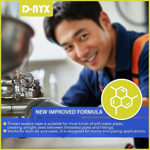 D-NYX 4 Rolls 1/2 Inch(W) X 520 Inches(L) Teflon Plumbers Tape, Duct Sealant Tape for Shower Head, Plumbing Thread Tap, Water Pipe Sealing Plumbers PTFE Thread Seal (5 Pack)