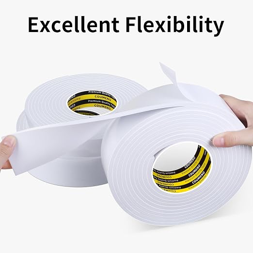 Single-Sided Adhesive EVA Foam Tape 1.2in x16.4FT,White Foam Weather Stripping,Door Seal & Window Insulation Tape,Waterproof Sound Proof Seal Strip for Doors,Windows,Garage Door & Gap Sealing