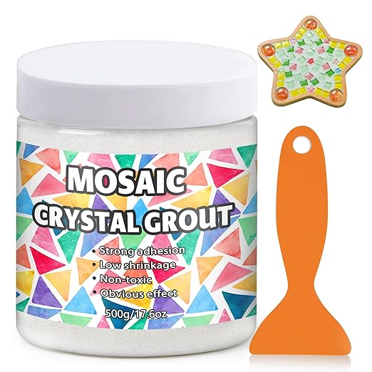 Mosaic Crystal Grout, Mosaics Tile Tools, Mosaic Tile Accessories – Essential for Handmade Grouting and Perfect for DIY Craft Projects (White, 17.6oz)