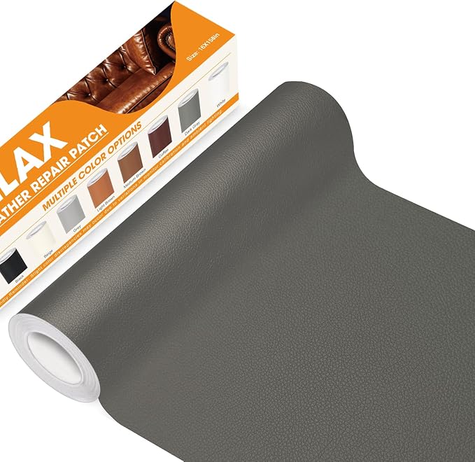 WALLAX Leather Repair Patch, 16 x 158 Inches Self Adhesive Leather Repair Tape for Furniture, Couch, Sofa, Car Seats, Office Chair, Car Interior, Upholstery, Vinyl Repair Kit (Dark Gray)