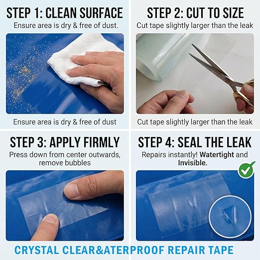Clear Waterproof Repair Tape 5 Inch x 10FT, Heavy Duty Vinyl & Tarp Patch Tape for Tent, RV Awning, Boat Cover, Sail, Underbelly, Inflatable and Outdoor Fabric Repairs