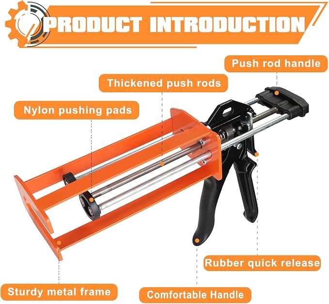 Dual Component Caulking Gun 450ML / 600ML / 650ML (1:1 & 2:1), Manual 2 Part Epoxy Gun for Panel Bonding Adhesive, Structural Epoxy, Plastic & Fiberglass Repair