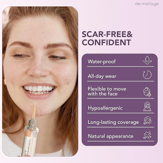 Dermaflage Scar Filler Kit - Fair- Deep Scar Cover and Waterproof Concealer for Acne Scars Wrinkles, and Ice Pick Scars Makeup, 1 mo supply