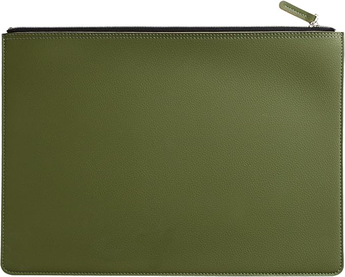 PU Leather A4 File Folder Zipper Document Holder Envelope Folder Case for Receipt Contract (Green)