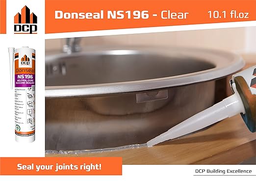 DCP Donseal NS196 Silicone Caulk Sealant 1 Pack – 100% Silicone Tube for Bathroom, Kitchen, Outdoor, Bathtub and Window Seal, 10.1 fl oz – Clear