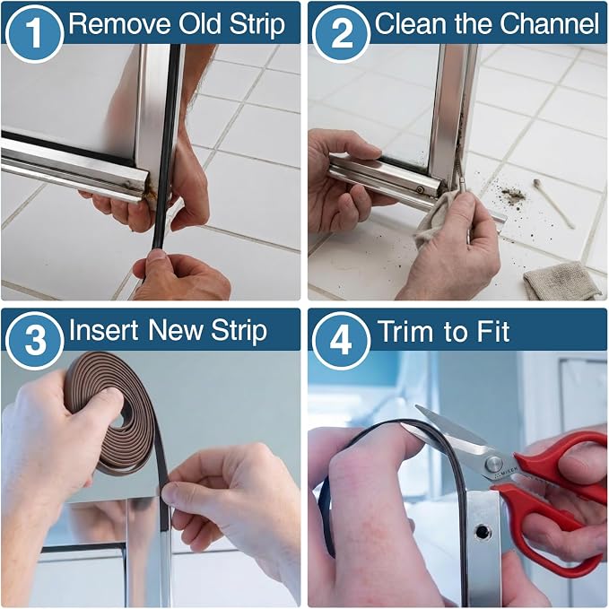 3/8" Width x 78" Length A+B Paired Magnetic Strips (Non-Adhesive), for Shower Door Replacement, 2 Rolls Insert for Framed and Semi-Framed Sliding Glass Doors