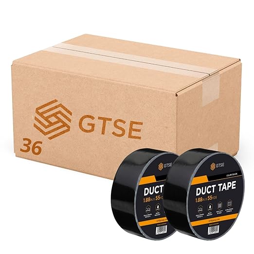 GTSE Black Duct Tape, 2 Inches x 55 Yards (164 ft), Heavy Duty, Waterproof Repair Tape for Indoor or Outdoor Use, 36 Rolls