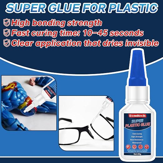 Plastic Glue 30 g, Super Glue for Plastic, Strong Clear Adhesive for Miniatures, Model, PLA, 3D Printing, Acrylic, PVC, Waterproof, Heat-Resistant(Clear, 30 Grams * 1 Pack, Plastic Glue)