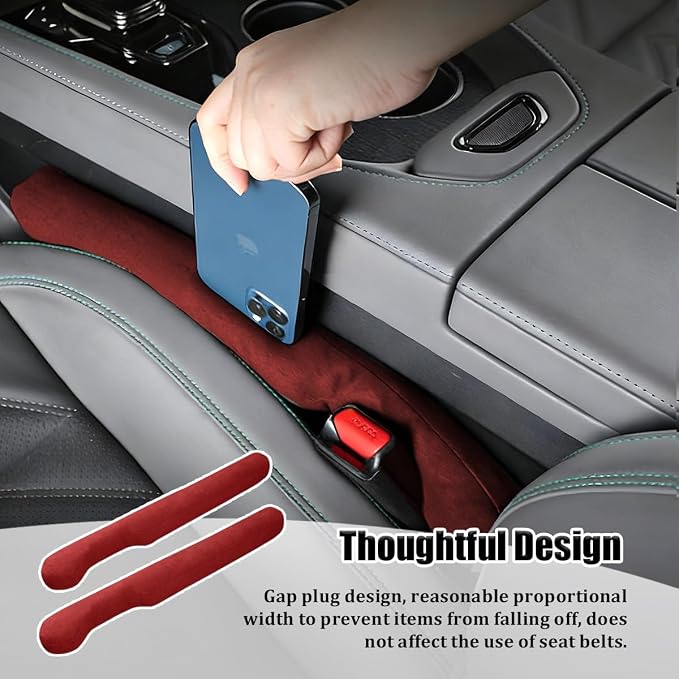 2PCS Car Seat Gap Filler, 2PCS Leather Between Chair Console Gap Plug to Impede ltems from Dropping, Automotive Interior Seat Seam Guard Stopper, Universal for Sedan RV Truck (Red)