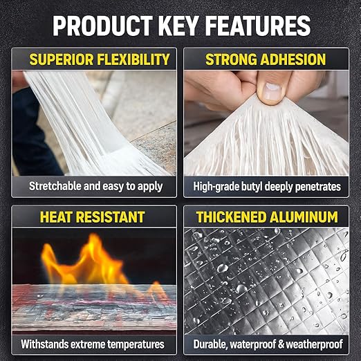 Butyl Waterproof Tape, 4" x 16' Aluminum Foil Sealant Tape for Leak-Proof Patching of Windows, Glass, Boats, Pipes，RV Roof & EPDM Roofs – Silver