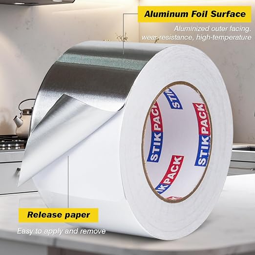 Aluminum Foil Tape 2 inch x 60ft (20 Yards) Heavy Duty HVAC Duct Tape for Ductwork – High Temperature Silver Foil Tape for Insulation, Metal Repair, Exhaust Sealing & Patching