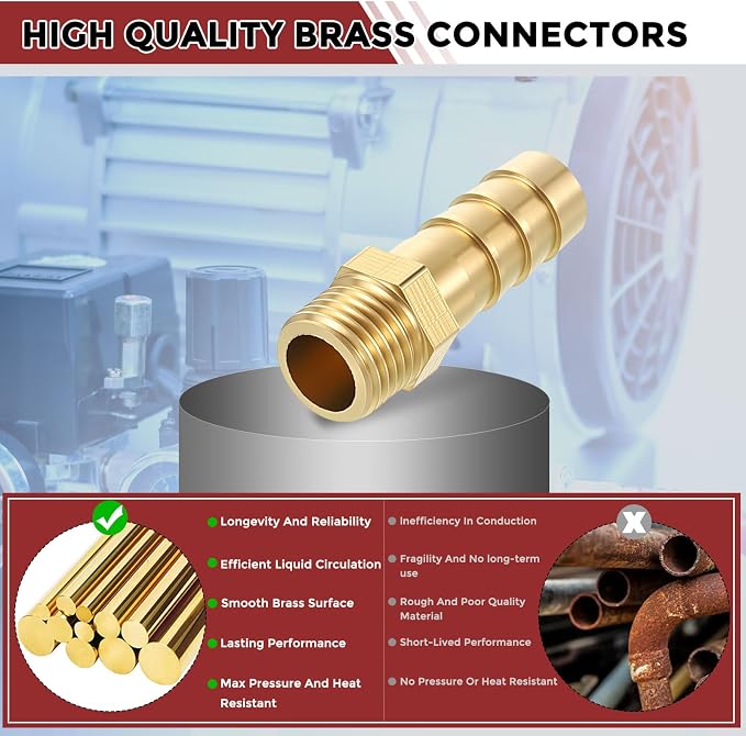 Pack of 10 Brass Hose Barb Fittings Adapter Connector 8mm Hose Barb to M10x1 Male Fittings for Home Machines, Massage Bathtubs, and Irrigation Systems