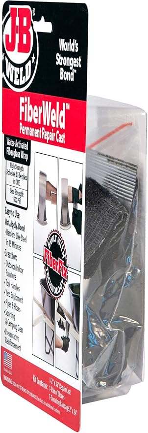 FiberWeld Permanent Repair Cast 2x36 Inch - High Strength Adhesive Fiberglass Wrap - Black, 38236