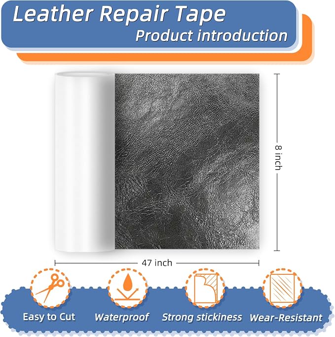 8x47 Inch Leather Repair Tape,Self Adhesive Leather Patches for Furniture,Vinyl Repair Kit for Couches,Bed,Car Seats,Chair (Dark Gray)