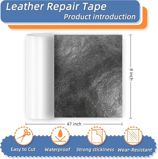 8x47 Inch Leather Repair Tape,Self Adhesive Leather Patches for Furniture,Vinyl Repair Kit for Couches,Bed,Car Seats,Chair (Dark Gray)