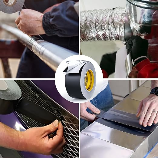 LLPT Aluminum Black Foil Tape 2 Inches x 55 Yards 3.94 Mil | Industrial Grade, Extra Thick, Strong Adhesive, No Residue, Weather Resistant for HVAC Sealing Hot Cold Air Pipe Metal Repair