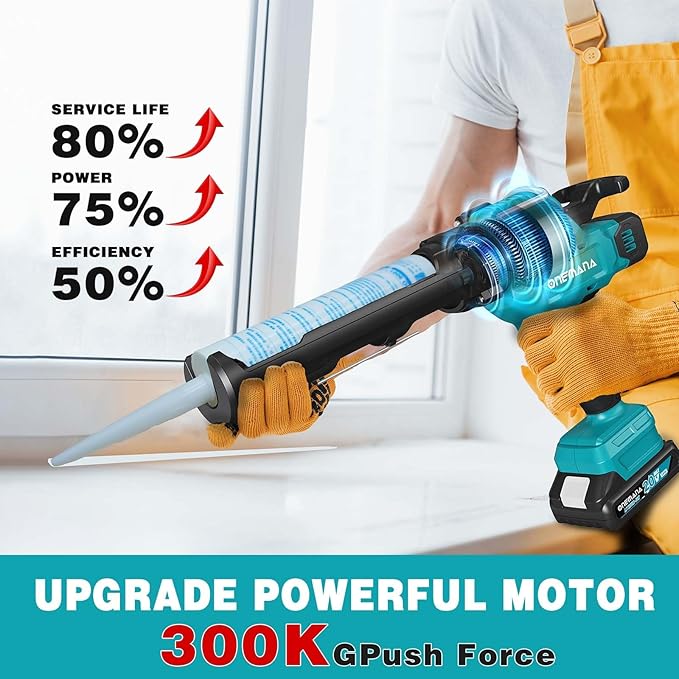 20V Caulking Gun Anti-drip Caulk Gun with 10oz/300ml Led Light Caulking Gun Tool 6 Adjustable Speeds Caulking Tool for Filling (Tools Only)