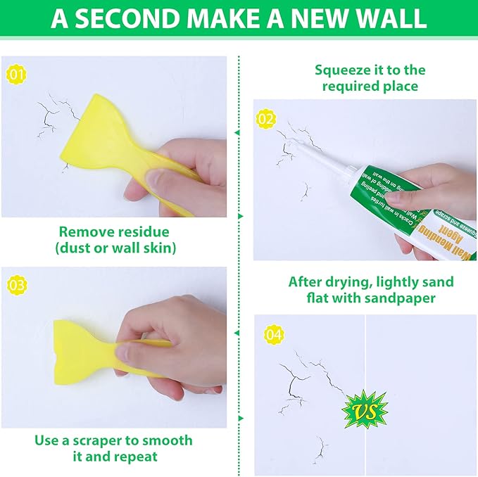 Drywall Repair Kit - Large Hole Patch, Wall Mending Agent with Scraper - Easy to Fill Holes for Home Wall, Plaster Dent Repair - 2 Pcs