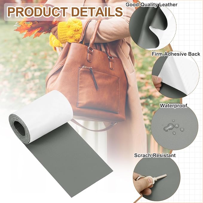 MECCANIXITY Leather Repair Patch 3"x60" Self-Adhesive Leather Vinyl Repair Tape Kit for Furniture Couches Sofa Chair Car Boat Seats Jackets, Smooth Grain Gray