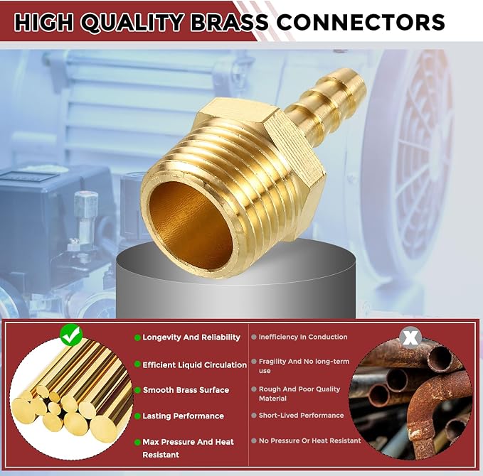 Pack of 2 Brass Hose Barb Fittings 10mm Hose Barb to 3/4" G Male Fittings with 2pcs Stainless Steel Hose Clamps for Home Machines, Massage Bathtubs, and Irrigation Systems